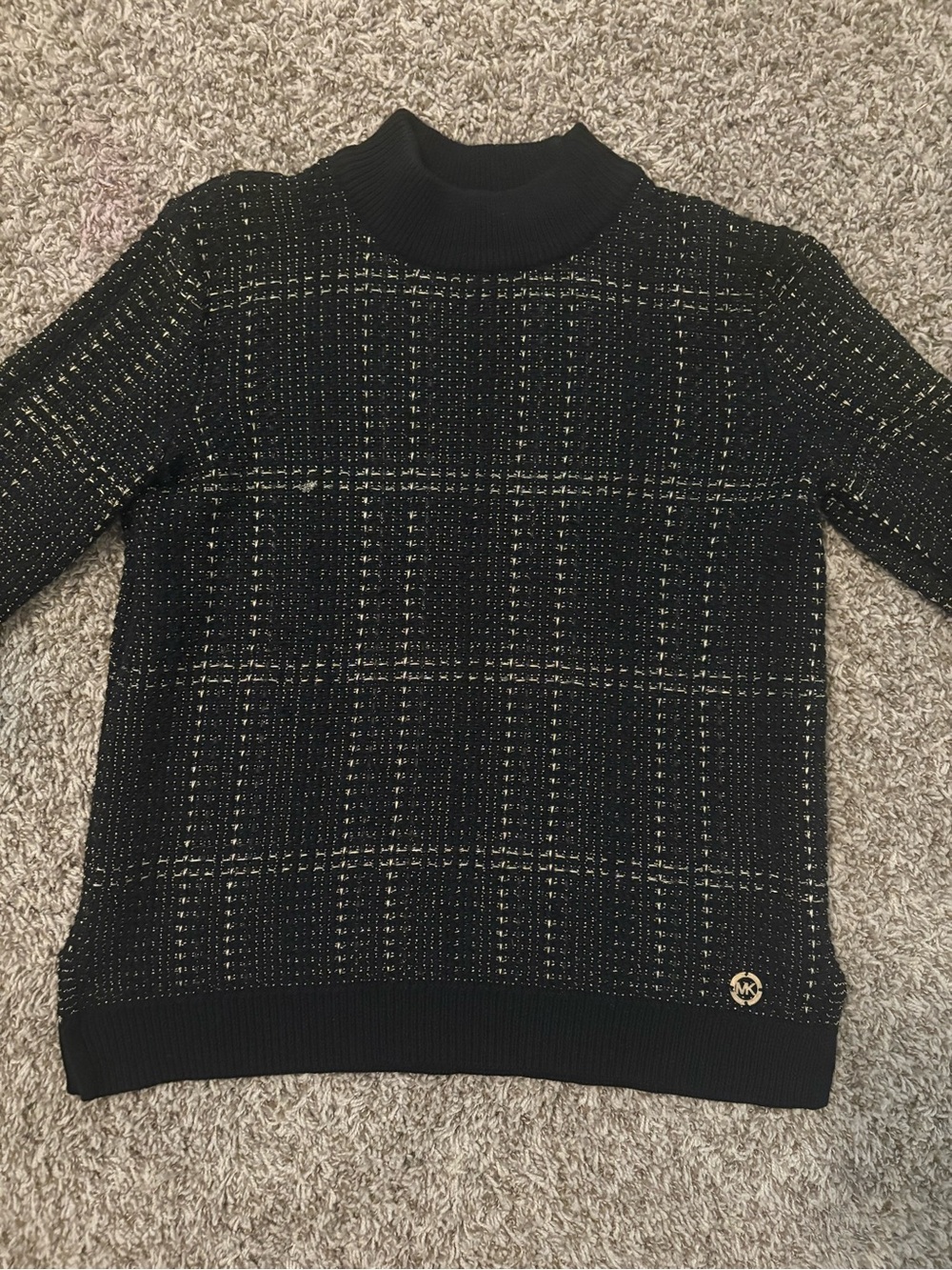 Michael Kors Black Tweed-Pattern Turtleneck Sweater